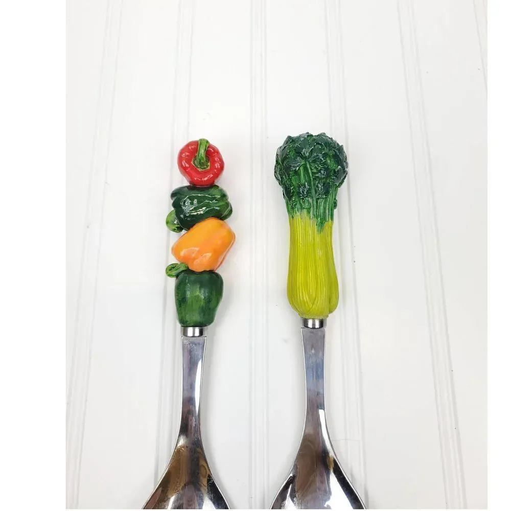 Stainless Steel Salad Servers with Vegetable Handles